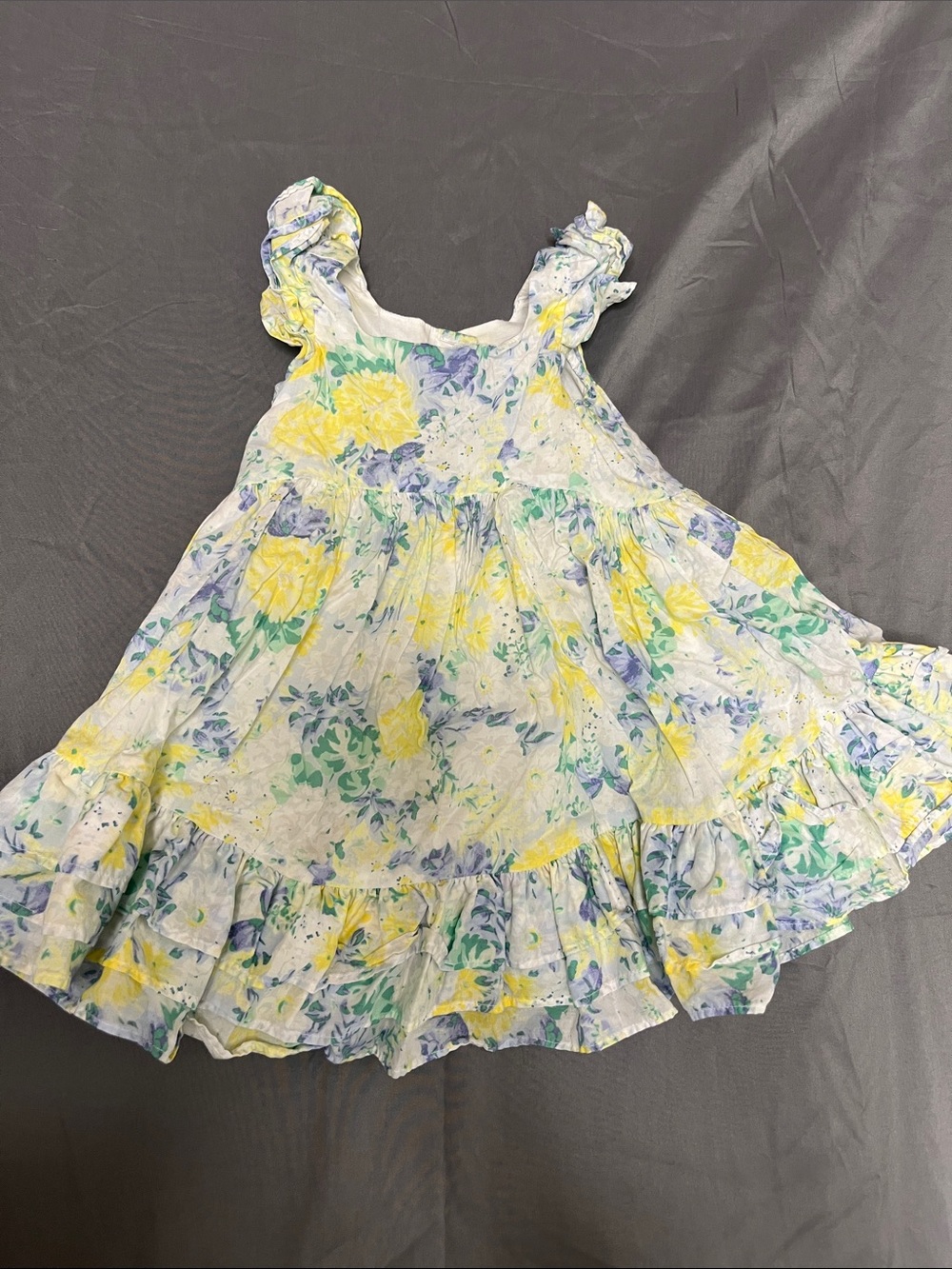 Janie and Jack Yellow, Green & Purple Floral Ruffle Sundress